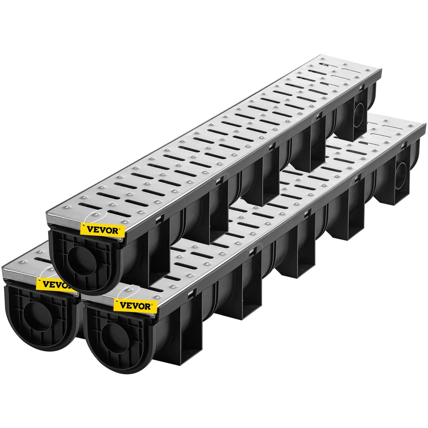 VEVOR Trench Drain System, Channel Drain With Metal Grate, 5.9x5.1-Inch HDPE Drainage Trench, Black Plastic Garage Floor Drain, 3x39 Trench Drain Grate, With 3 End Caps, For Garden, Driveway- - LaTezza Online Shop