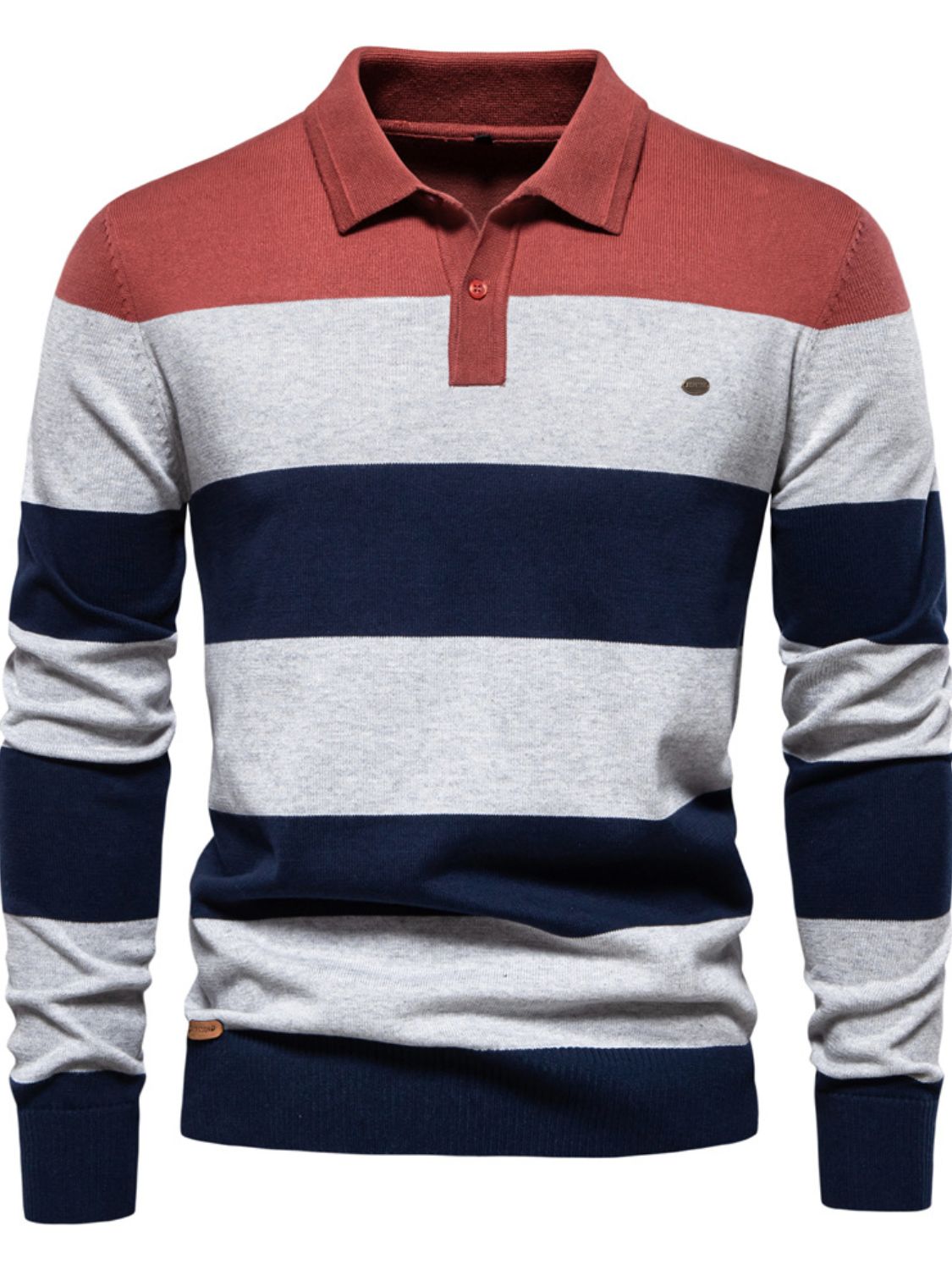 Men's Striped Long Sleeve Knit Polo - LaTezza Online Shop