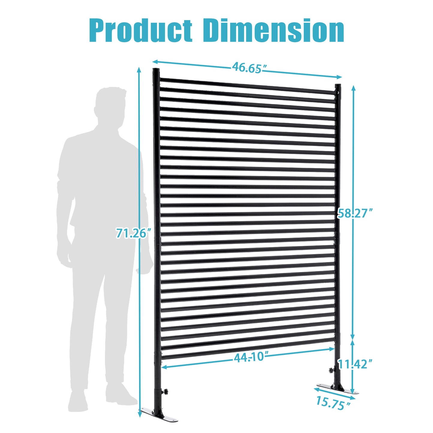 71.26''x46.65'' Outdoor Privacy Screens Freestanding Metal Fence Panels Slatted With Stand Black - LaTezza Online Shop
