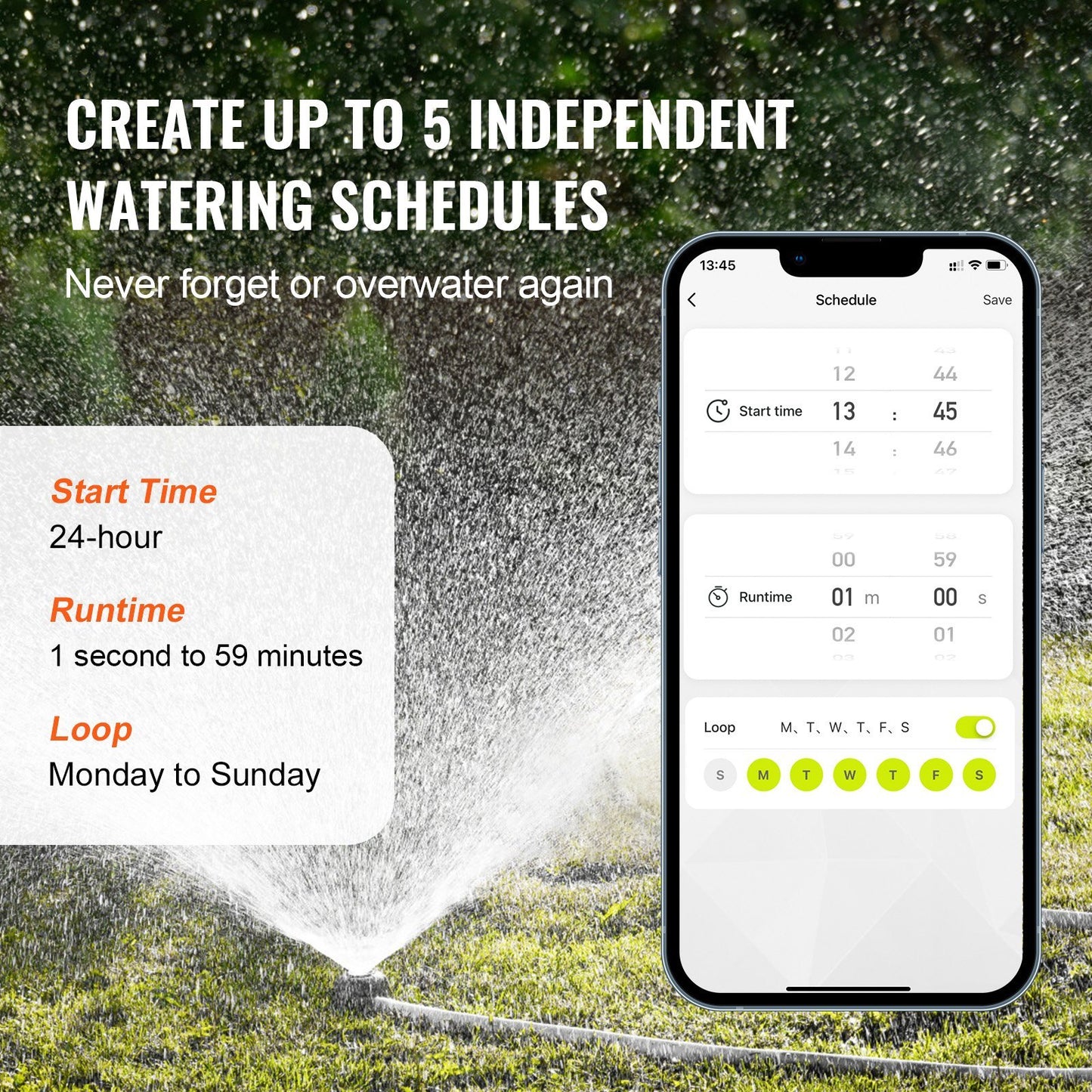 VEVOR WiFi Sprinkler Timer, Single Outlet, Smart Hose Faucet Water Timer With Brass Inlet, APP Control Via 2.4Ghz WiFi Or Bluetooth, Voice Control With Alexa Google Assistant, IPX6 For Yard W - LaTezza Online Shop