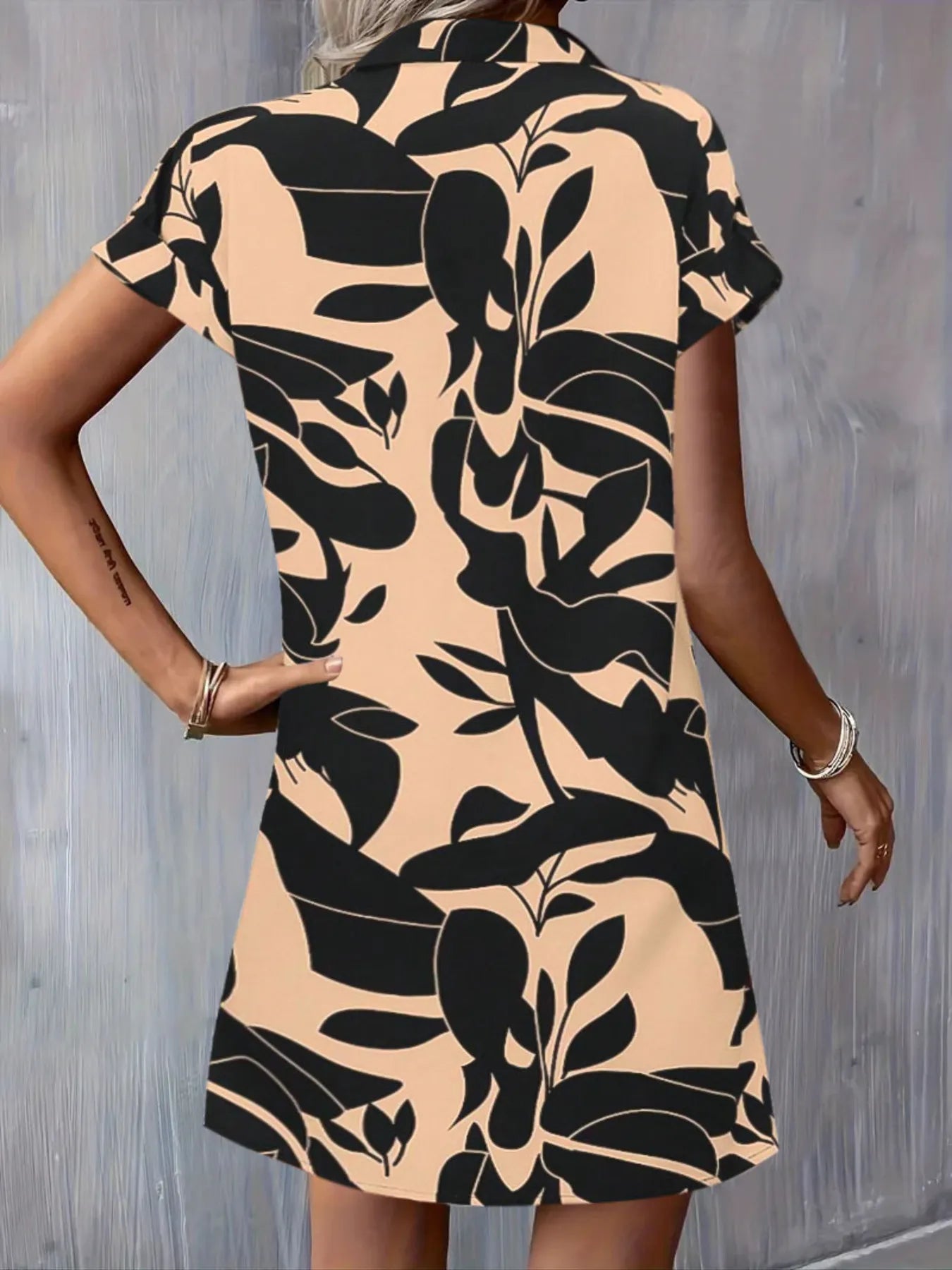 Printed Button Down Short Sleeve Dress