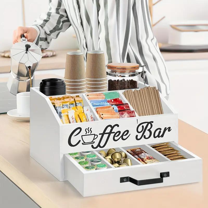 1 Piece Classic Wooden Coffee Bar Storage Box Multi-compartment Coffee Accessories