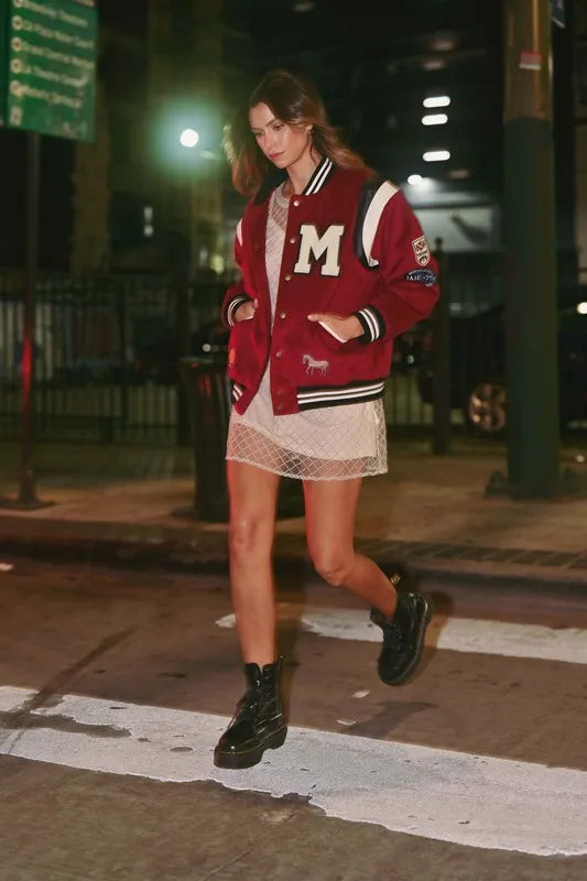 MABLE M Bomber Varsity Jacket with Patch Detail - LaTezza Online Shop