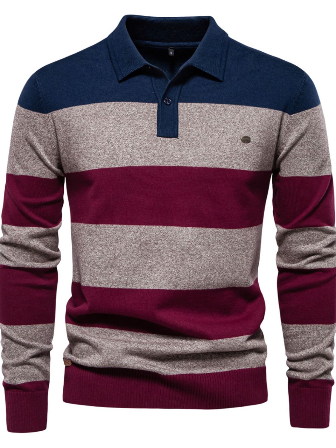 Men's Striped Long Sleeve Knit Polo - LaTezza Online Shop