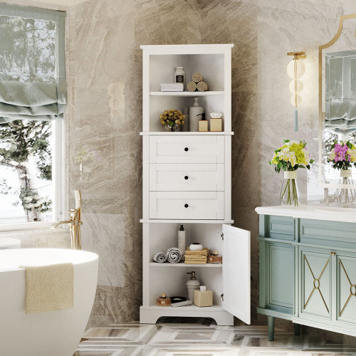 White Triangular Tall Cabinet With 3 Drawers And Adjustable Shelves - LaTezza Online Shop