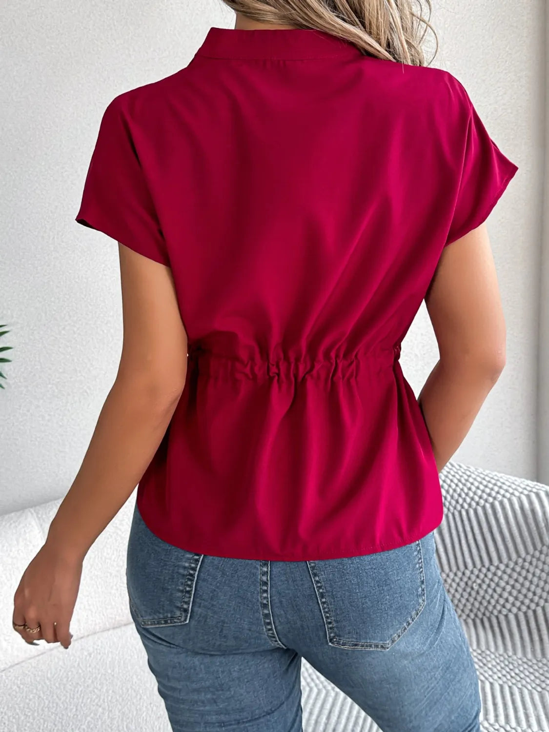 Notched Short Sleeve Blouse - LaTezza Online Shop
