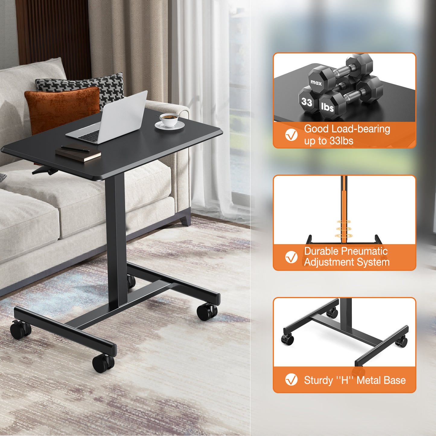 Adjustable Rolling Desk Laptop Computer Cart For Home Office Classroom Overbed Table - LaTezza Online Shop