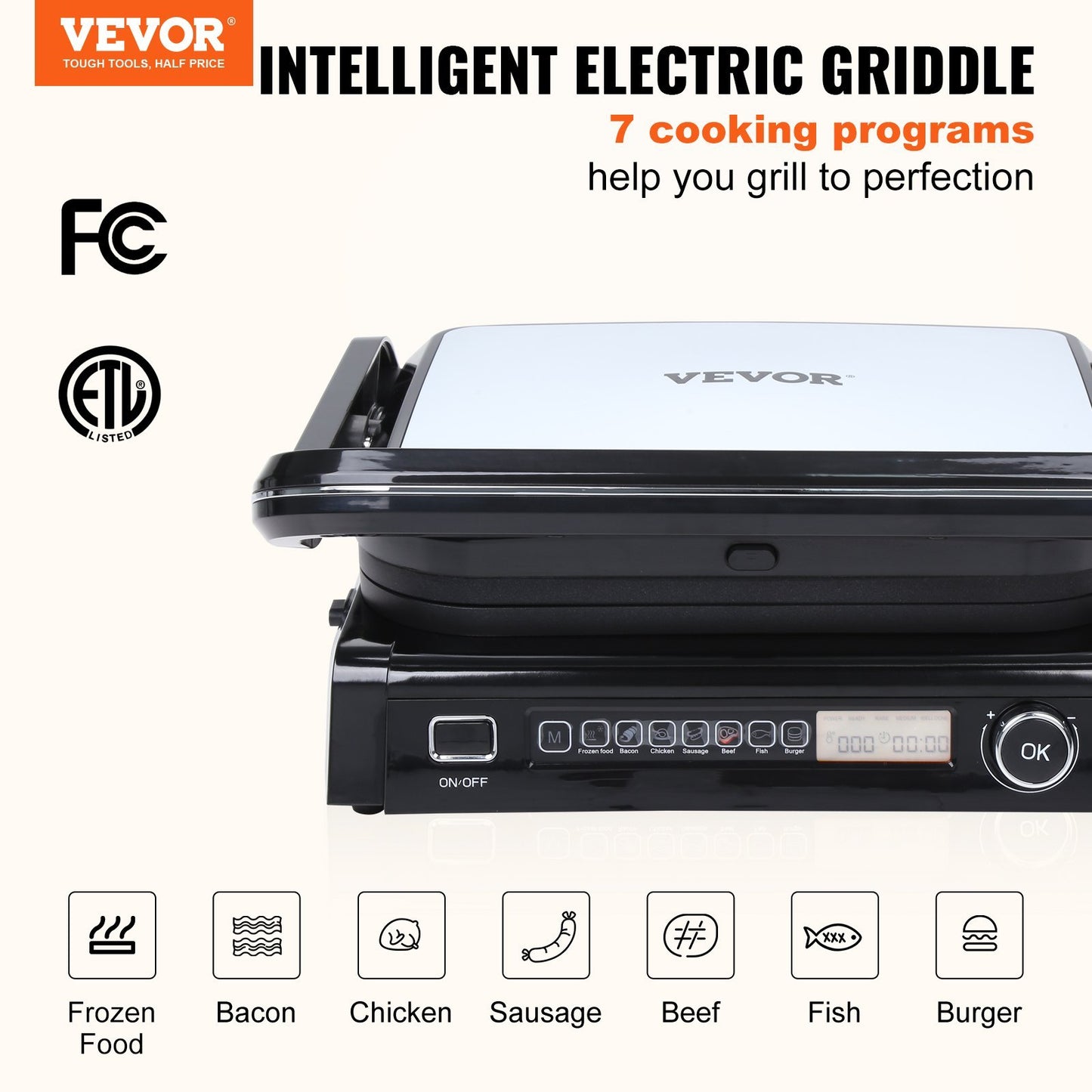 VEVOR 7 IN 1 Commercial Electric Griddle, 1800W Indoor Countertop Grill, Stainless Steel Restaurant Teppanyaki Grill With Non Stick Iron Cooking Plate, Adjustable Temp Control 110V - LaTezza Online Shop