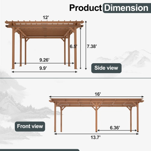 12 X 16 Outdoor Gazebo Wooden Grape Pergola For Climbing Plant Support Garden Backyard Deck Brown - LaTezza Online Shop