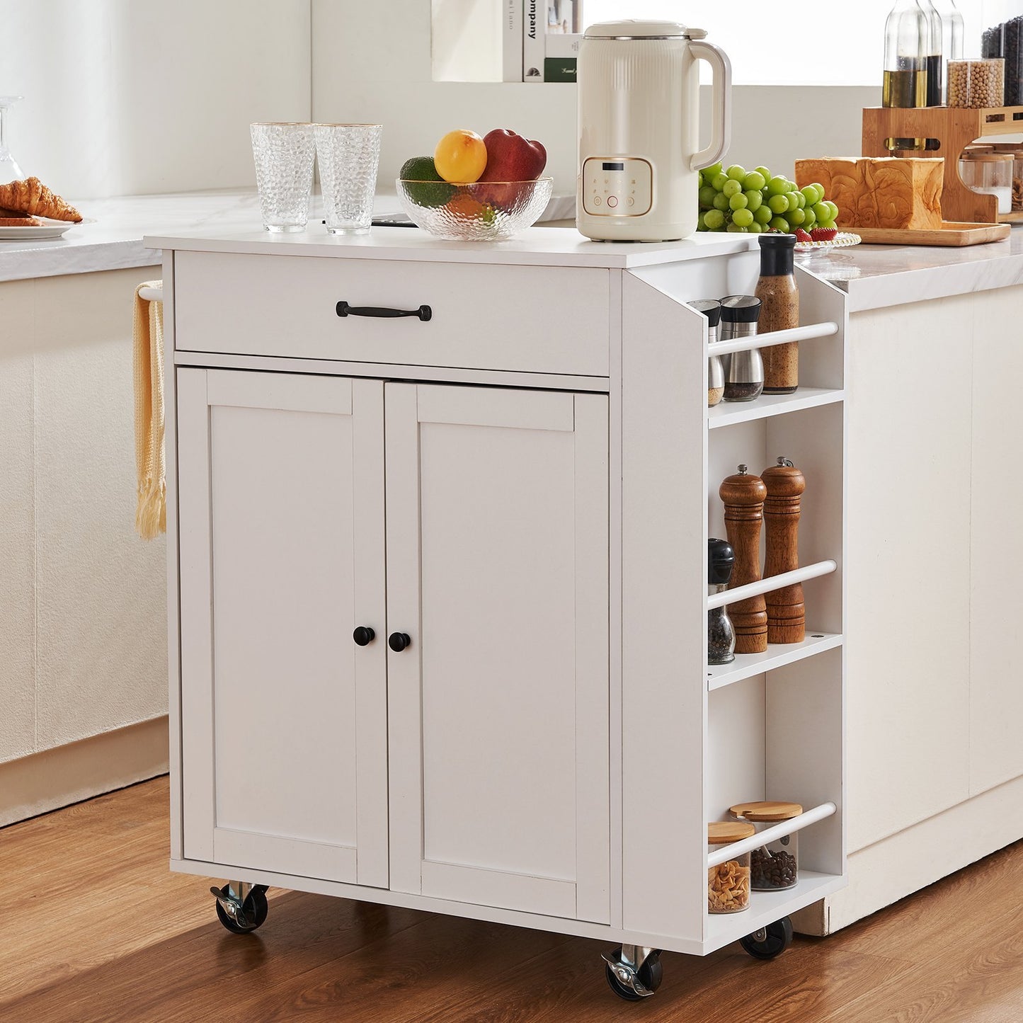 VEVOR Kitchen Island Cart Rolling Storage Cabinet On Wheel With Charging Station - LaTezza Online Shop