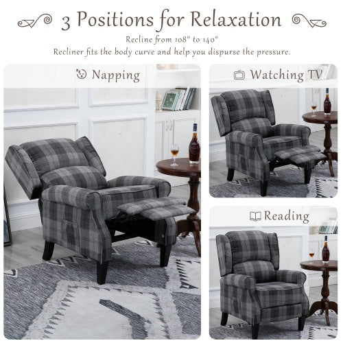 Vintage Armchair Sofa Comfortable Upholstered Leisure Chair Recliner Chair For Living Room Grey Check - LaTezza Online Shop