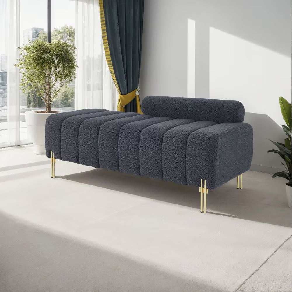 Grey Teddy Velvet Bench For Bedroom - LaTezza Online Shop