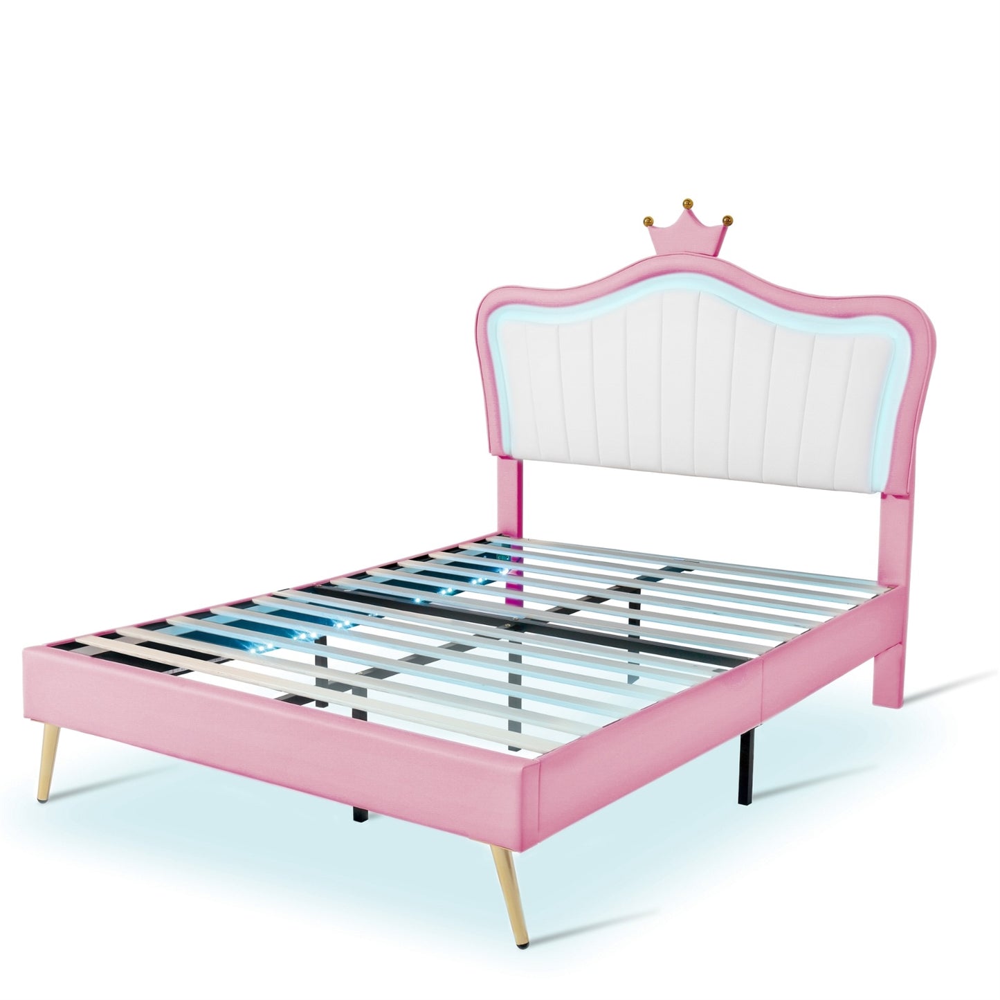 Full Size Upholstered Bed Frame With LED Lights & Crown Headboard - LaTezza Online Shop