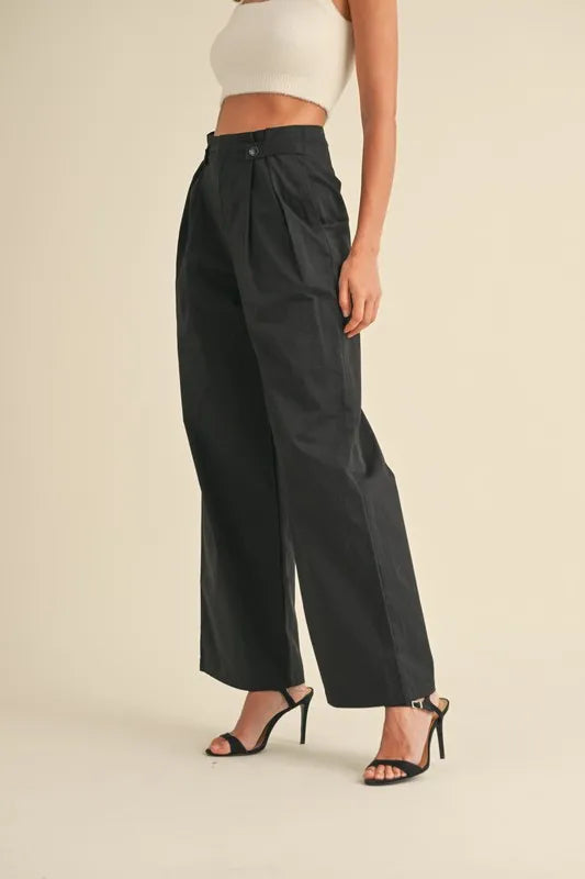 MABLE High Waist Front Pleated Detail Wide Leg Pants - LaTezza Online Shop