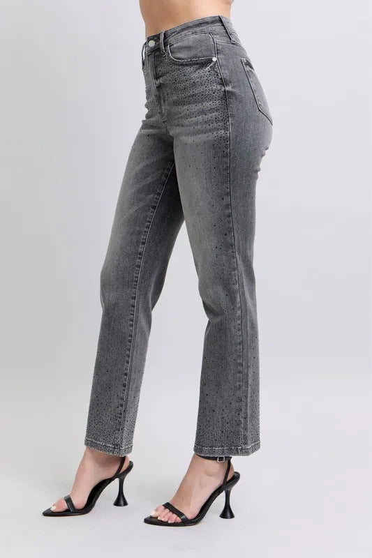 Straight Jeans Judy Blue Full Size High Waist Rhinestone Plus Size - LaTezza Online Shop