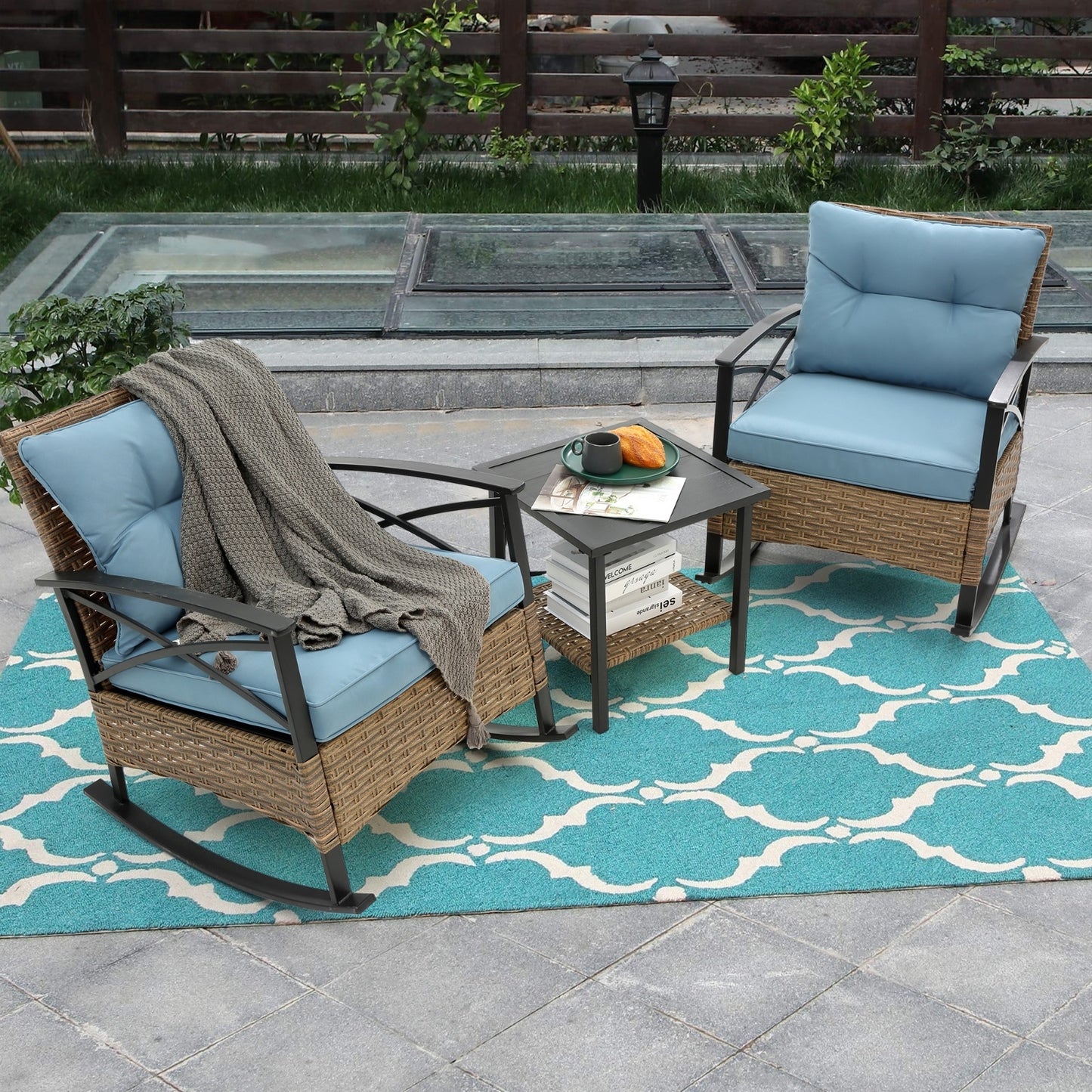 3pcs Rattan Rocking Chair Set Outdoor Leisure Grey - LaTezza Online Shop