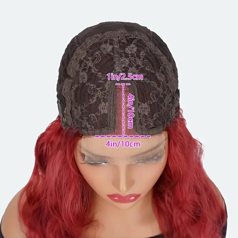 Elegant 24 Inch Red Wavy Synthetic Wig For Women, 4x1 Front Lace, High Temperature Fiber, Middle Part, Natural Look, Breathable, Comfortable, Versatile For Cosplay & Daily Use, All Ethnicitie - LaTezza Online Shop