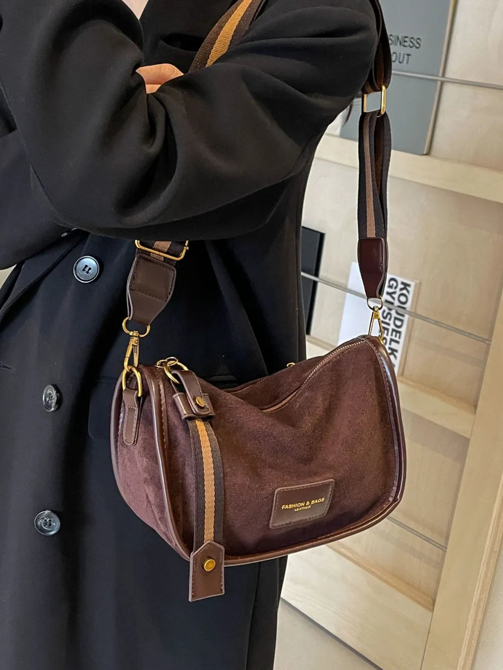 Suede Adjustable Strap Shoulder Bag - LaTezza Online Shop