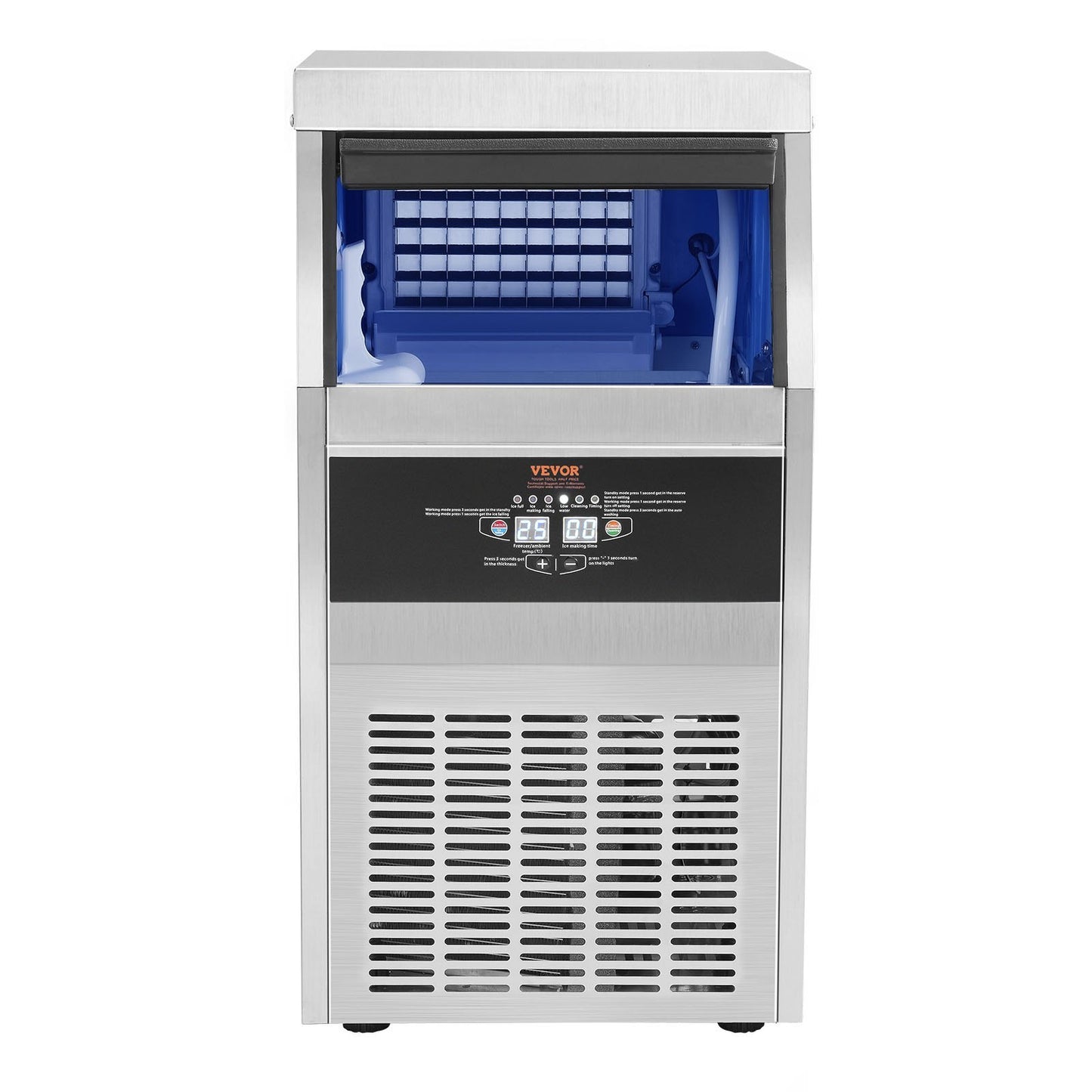 VEVOR 110V Commercial Ice Maker 65LBS 24H With 24LBS Bin Heavy Duty Stainless Steel Construction Automatic Operation