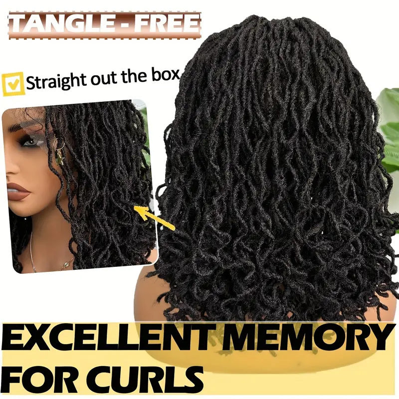 4x4 Lace Front Braided Wig Curly Mini Faux Locs Ombre Brown Ombre Blonde 14 Inch Shoulder Length Synthetic Lace Wig For Women - LaTezza Online Shop