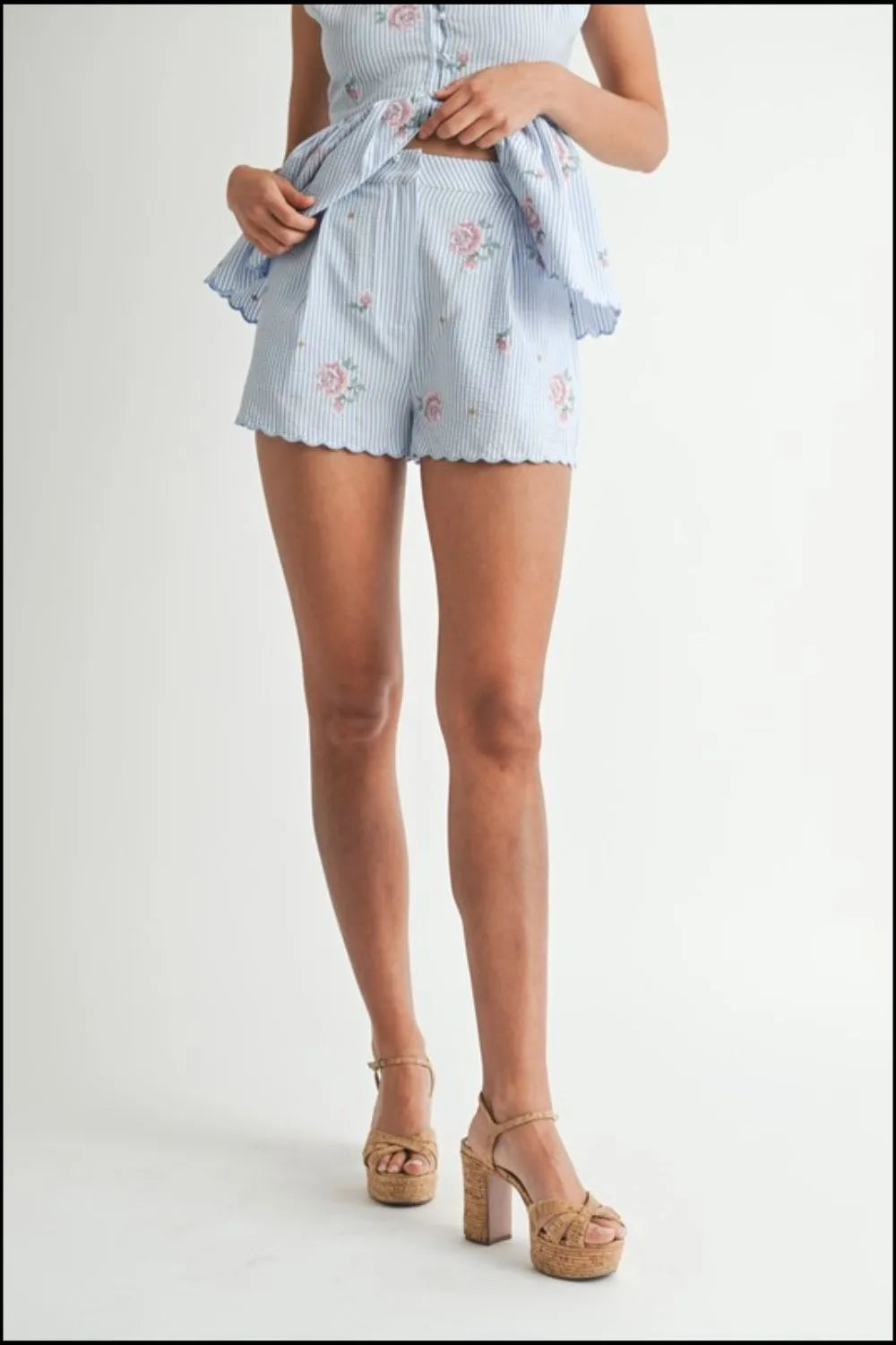 MABLE Stripe Embroidered Peplum Cami and Shorts Set - LaTezza Online Shop