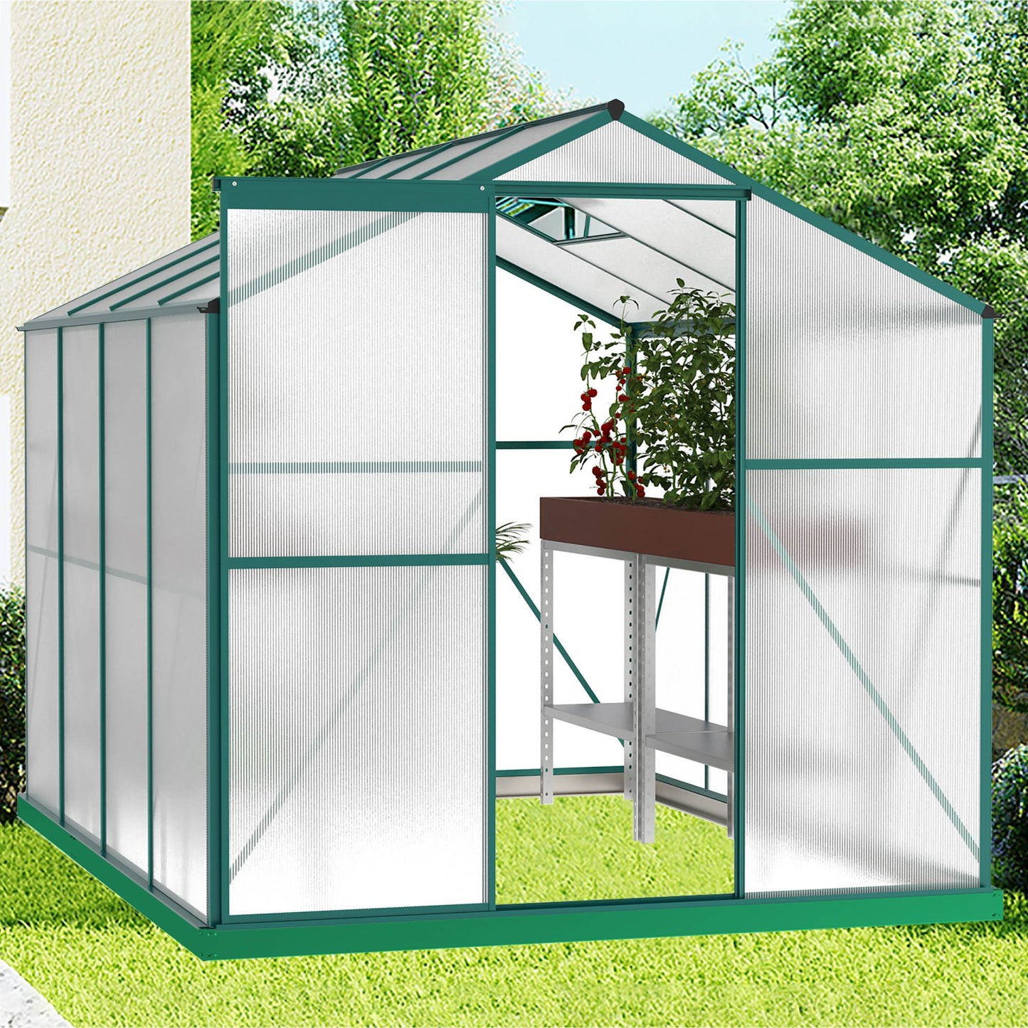 Polycarbonate Greenhouse,6X8 Ft Heavy Duty Walk-in Plant Garden Greenhouse - LaTezza Online Shop