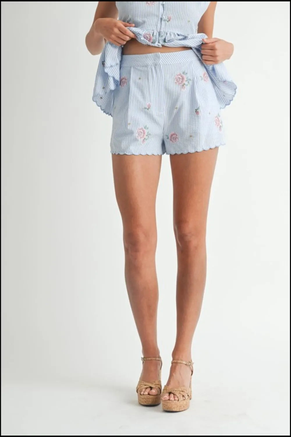 MABLE Stripe Embroidered Peplum Cami and Shorts Set - LaTezza Online Shop