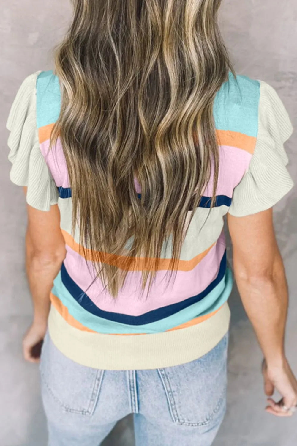 Color Block Round Neck Cap Sleeve Knit Top - LaTezza Online Shop