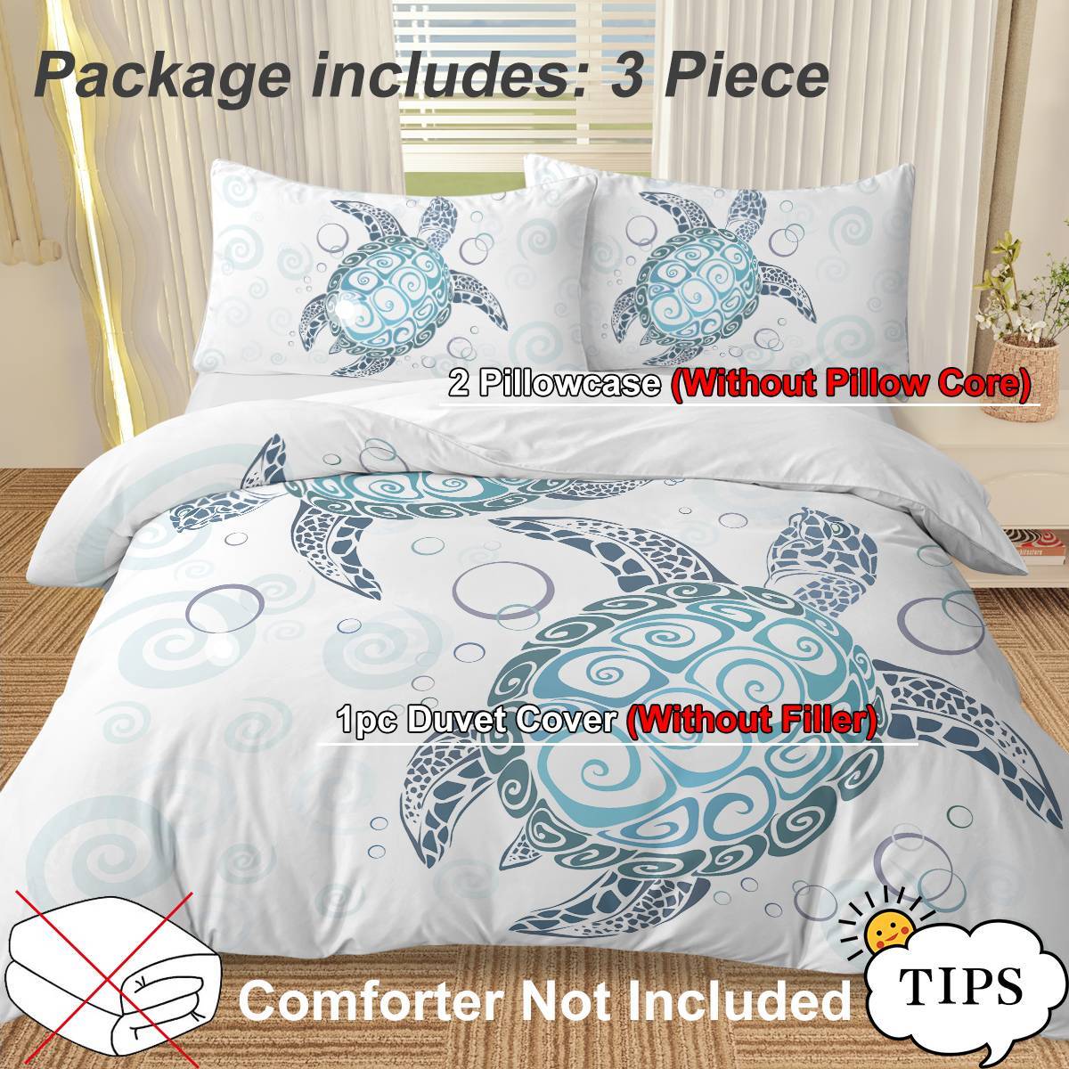 Turtle Bed Sets Ocean 3 Piece Turtle Themed Comforter Cover With 2 Pillowcases - LaTezza Online Shop