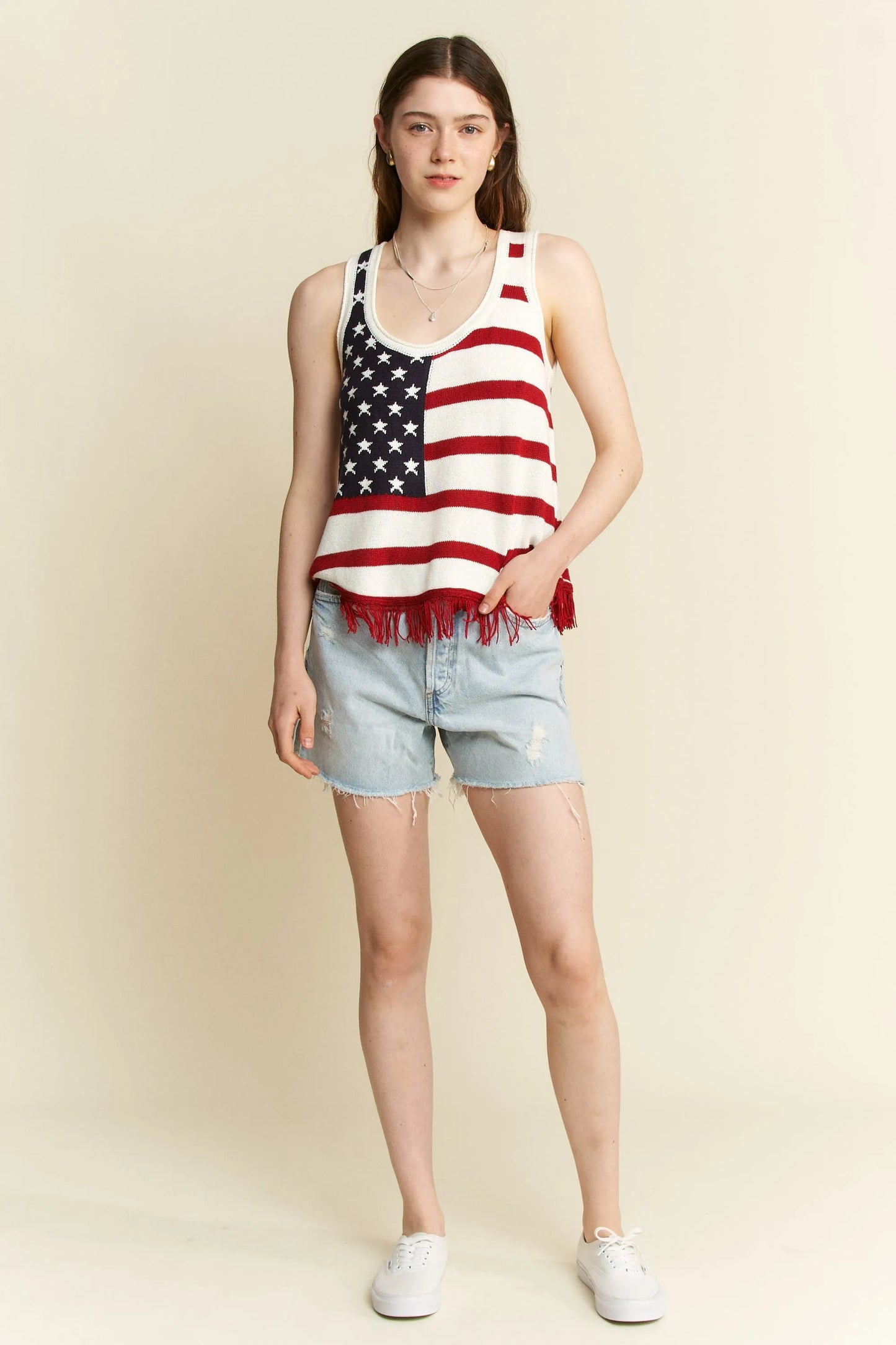 Jade By Jane American Flag Fringe Tank Top - LaTezza Online Shop