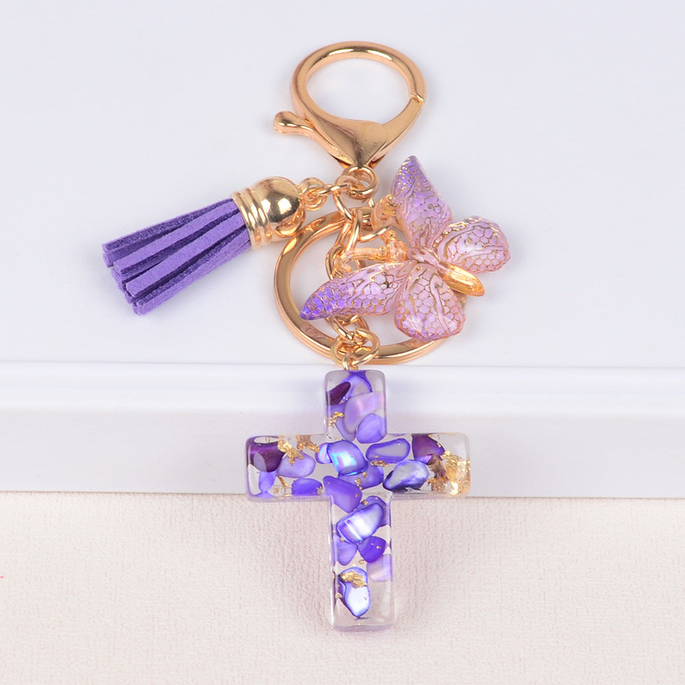 Tassel Butterfly Stone Cross Keychain - LaTezza Online Shop