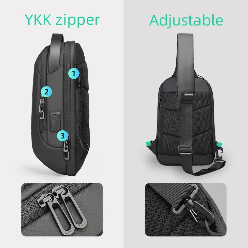 Mark Ryden Shoulder Bag For Men Water-repellent Sports Chest Bag Anti-theft Crossbody Bags USB Charging Messenger Bag