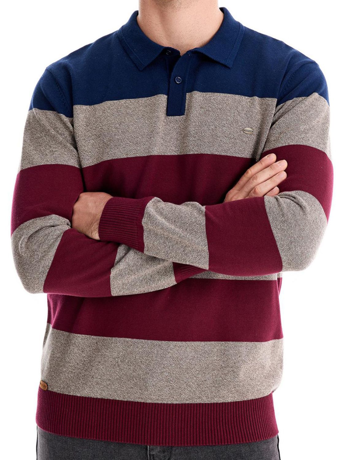 Men's Striped Long Sleeve Knit Polo - LaTezza Online Shop
