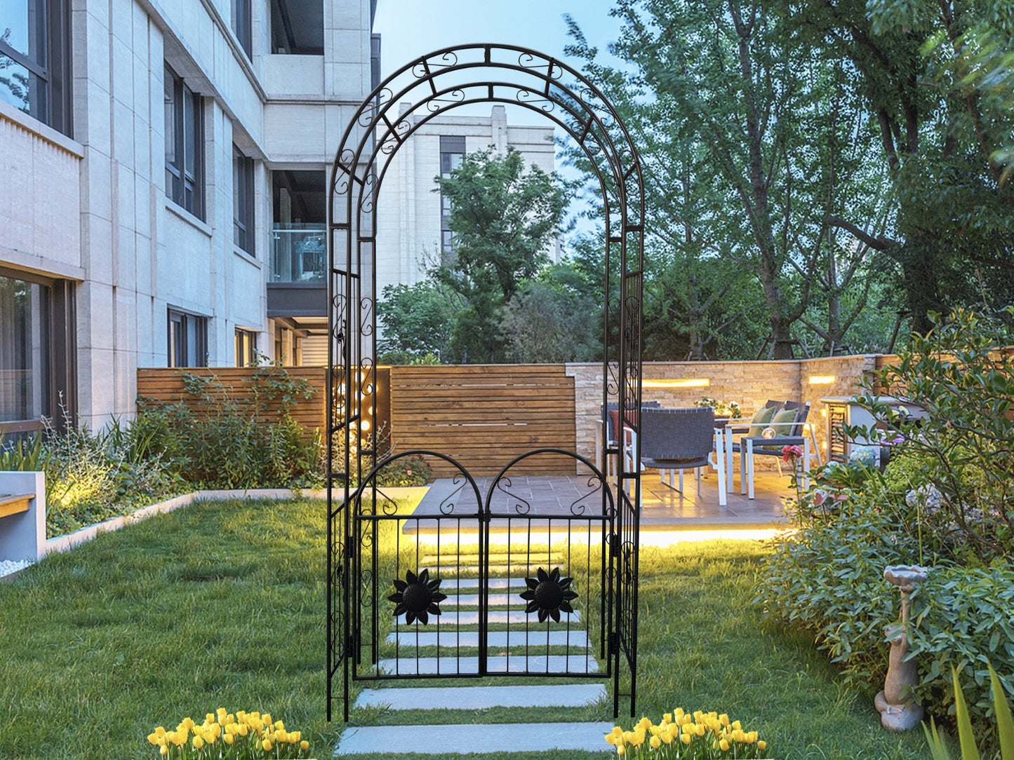 Metal Garden Arch With Doors, Arbor Trellis For Climbing Plants, Outdoor Wedding - LaTezza Online Shop