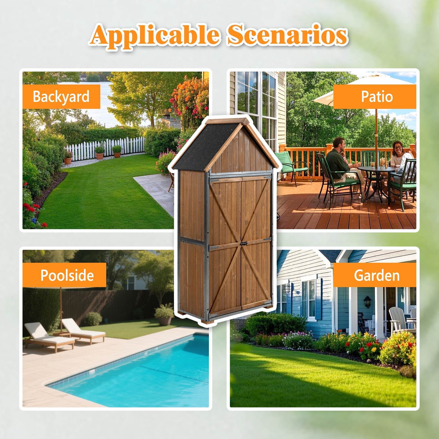 Outdoor Storage Cabinet Garden Shed Tool Shed With Metal Frame