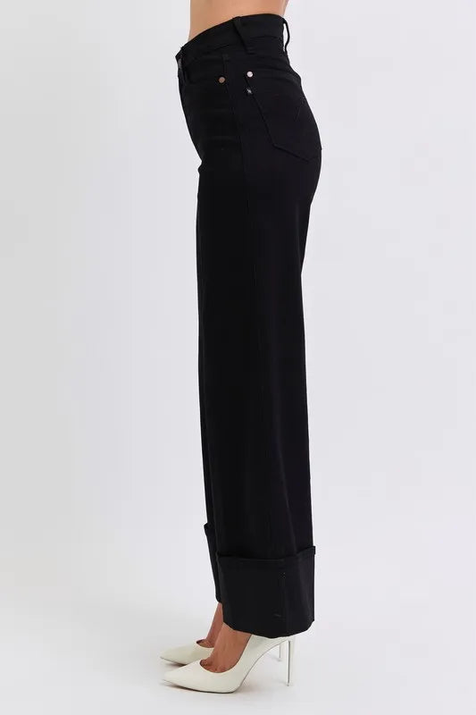 Judy Blue Full Size High Waist Reto Wide Leg W/ Cuff Plus Size - LaTezza Online Shop