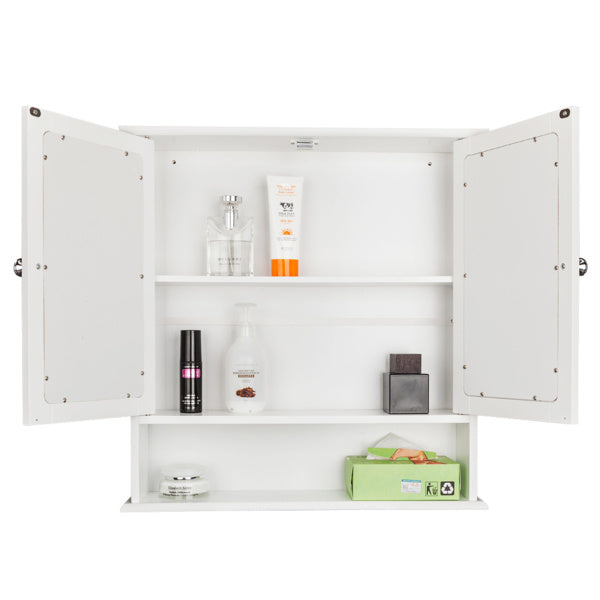 White Painted Surface Density Board, Double Mirror Door, Bathroom Cabinet