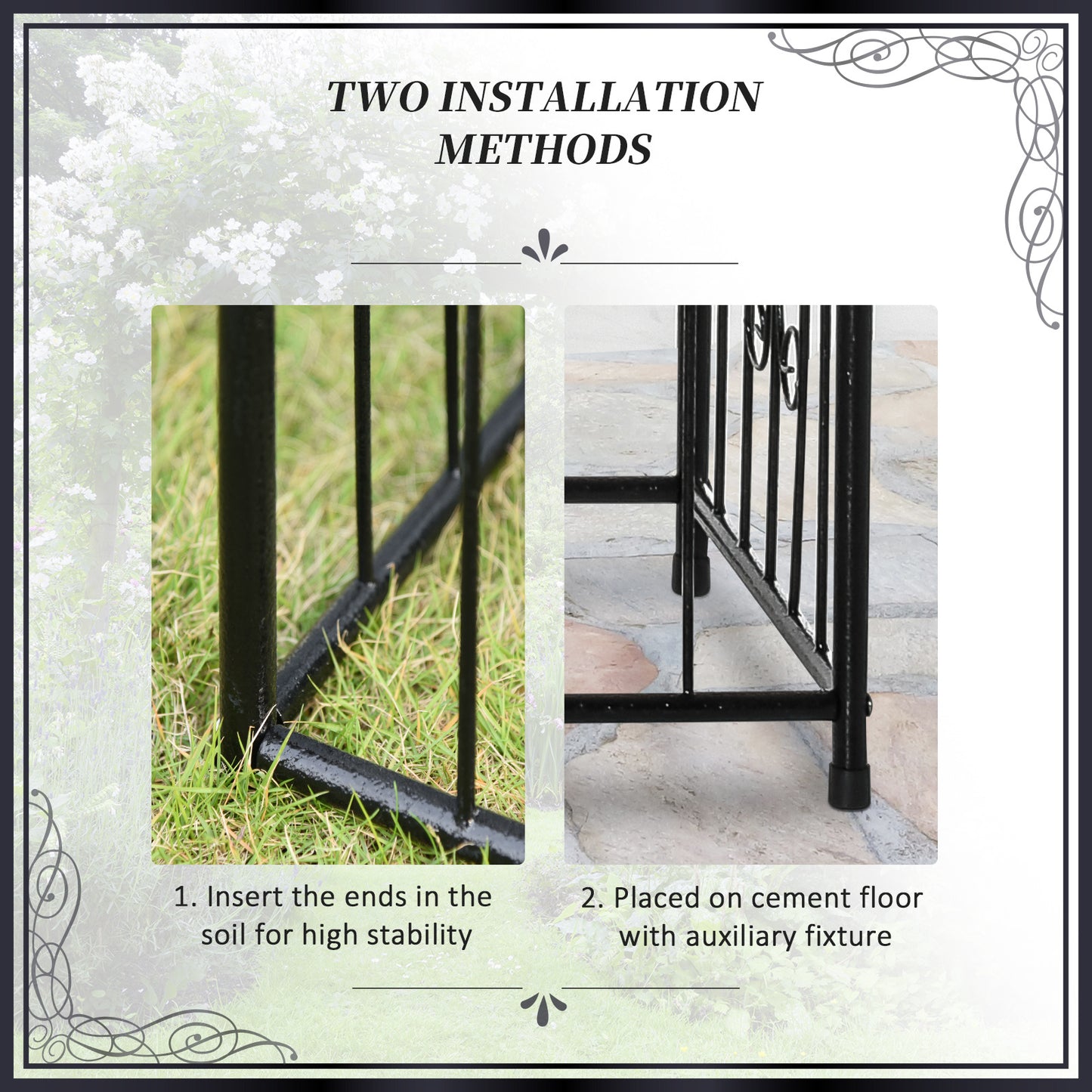 Romantic Archway 86 Metal Garden Arch With Planters For Climbing Vines, Black