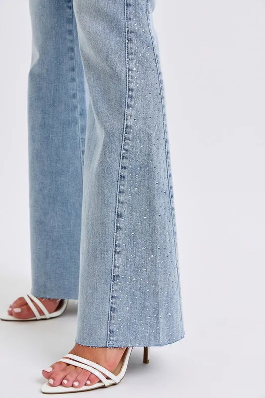 Flare Jeans Judy Blue Full Size Mid Rise Rhinestone Side Panel Detail Plus Size - LaTezza Online Shop