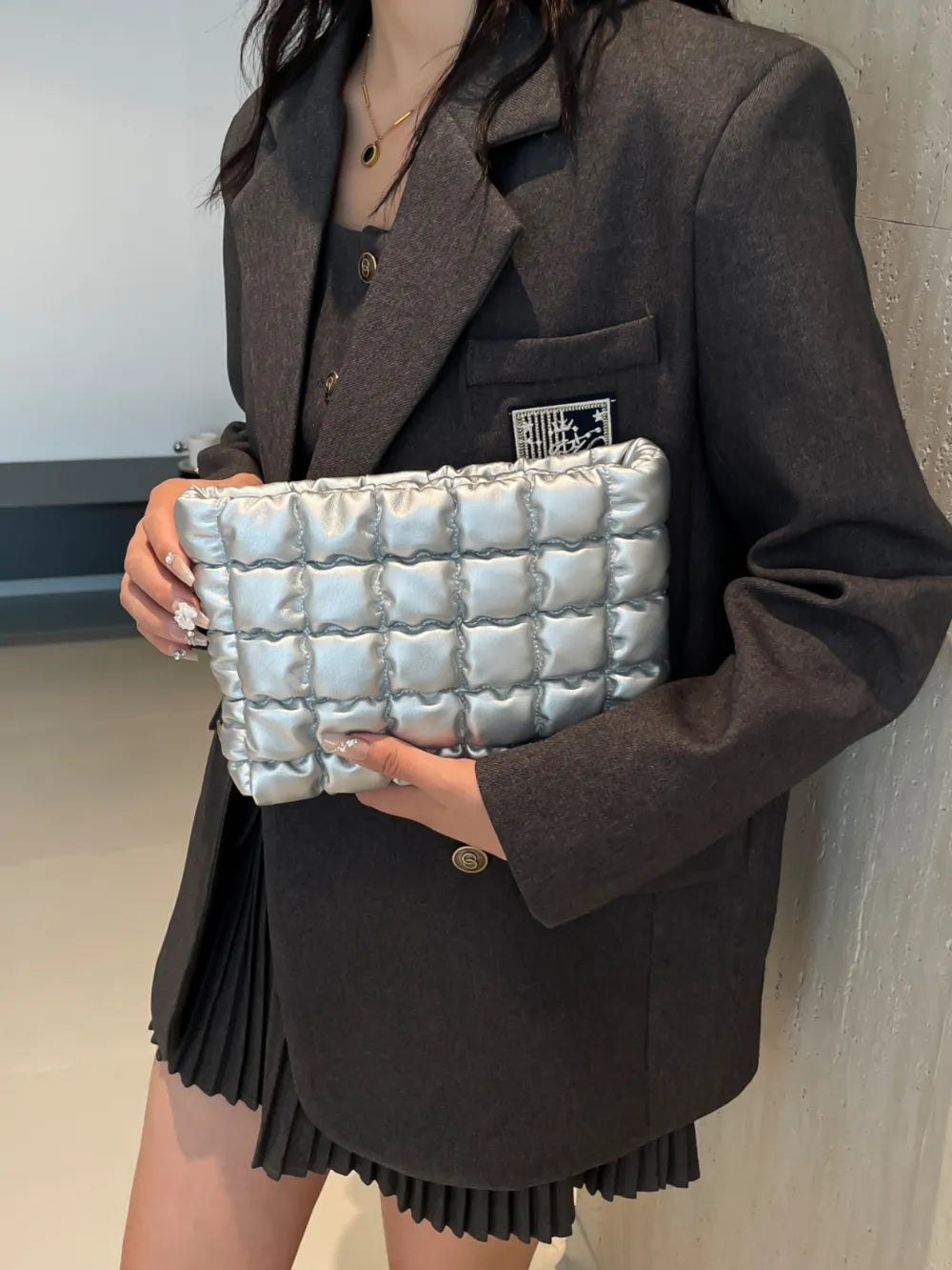 Quilted Plaid Clutch with Zipper - LaTezza Online Shop