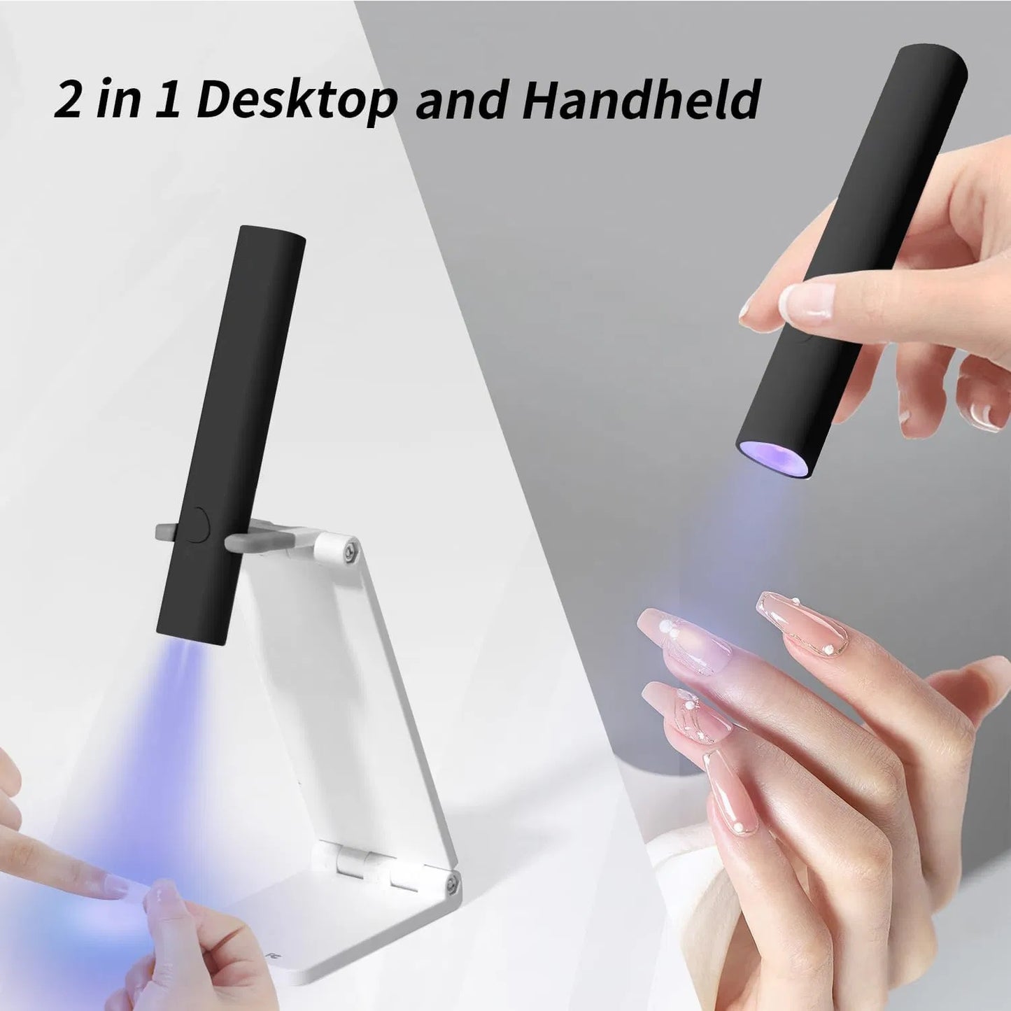 UV Light For Gel Nails Mini LED Handheld With Stand Portable Nail Dryer Rechargeable USB Cordless Black - LaTezza Online Shop