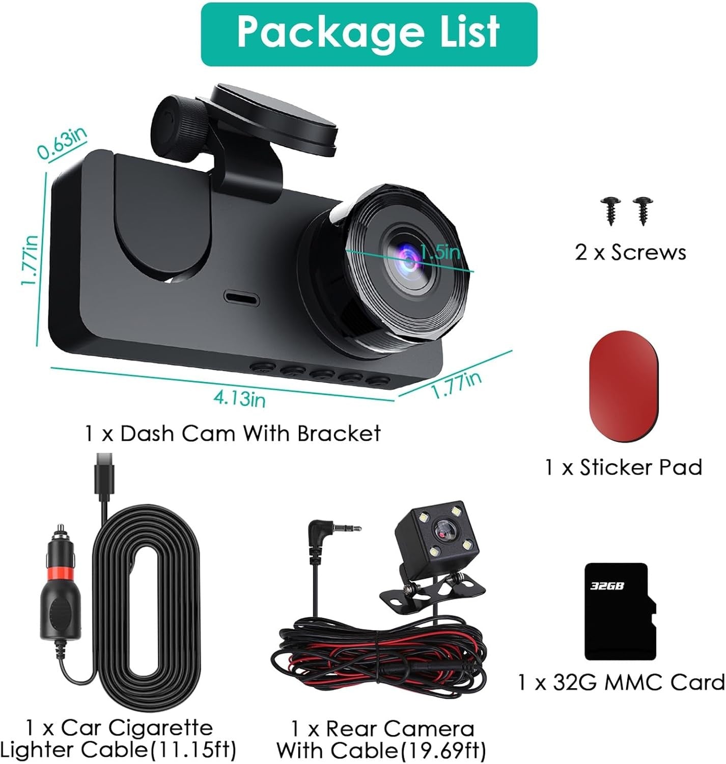 3 Channel Dash Cam, 1080P Dash Cam Front And Rear Inside, Three Way Dash Camera