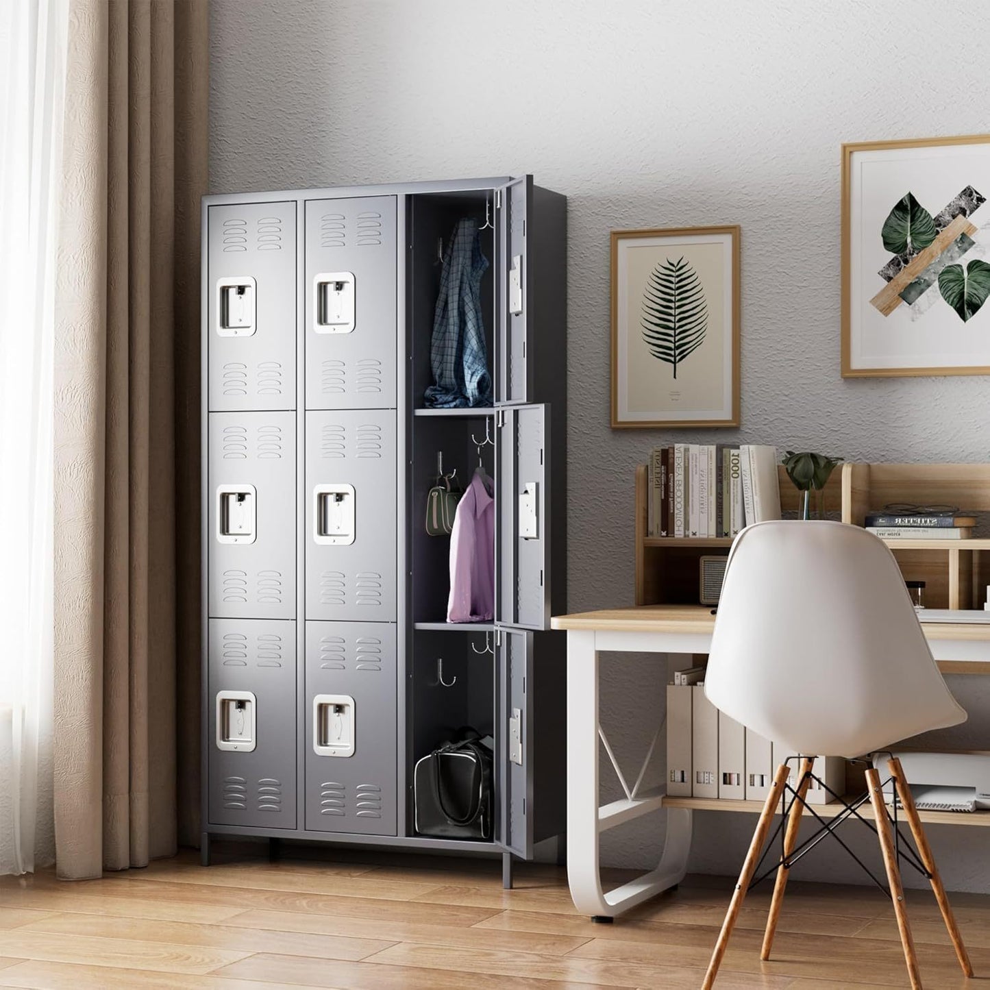 9 Doors Metal Storage Locker With 27 Hooks,Metal Lockers For Employees Assembly Required - LaTezza Online Shop