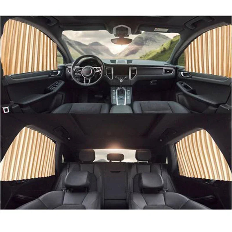 4Pcs Car Sunshade Window Curtain UV Protection Heat Insulation Car Interior Accessories No Hole Punching Magnetic Track Curtains