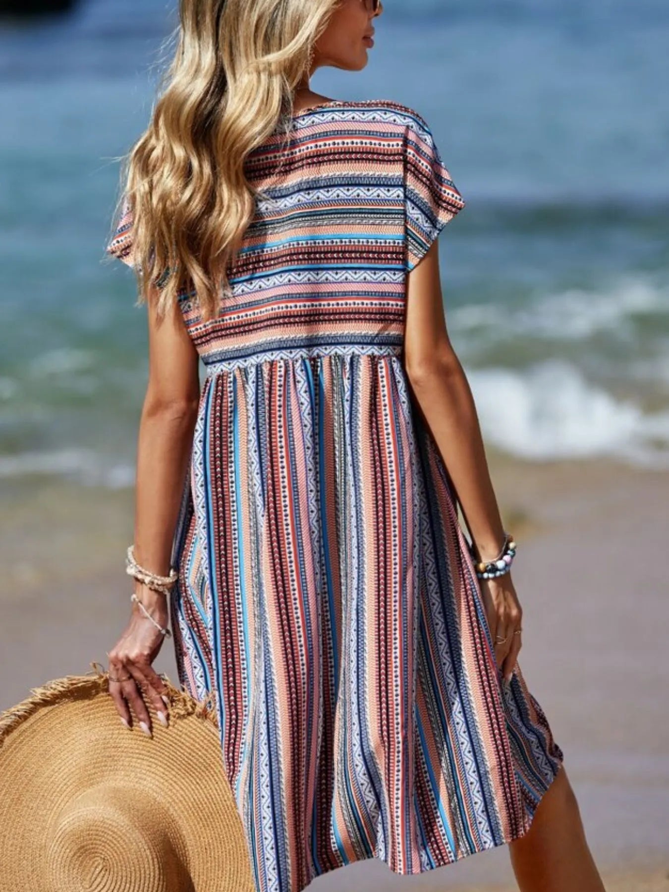 Striped V-Neck Short Sleeve Dress