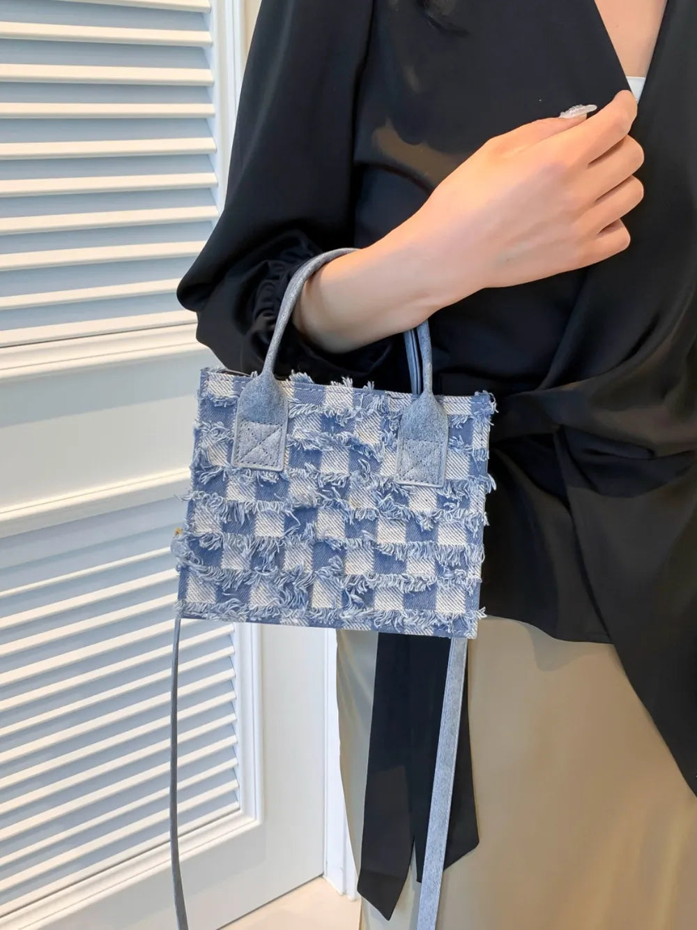 Raw Edge Plaid Shoulder Bag - LaTezza Online Shop