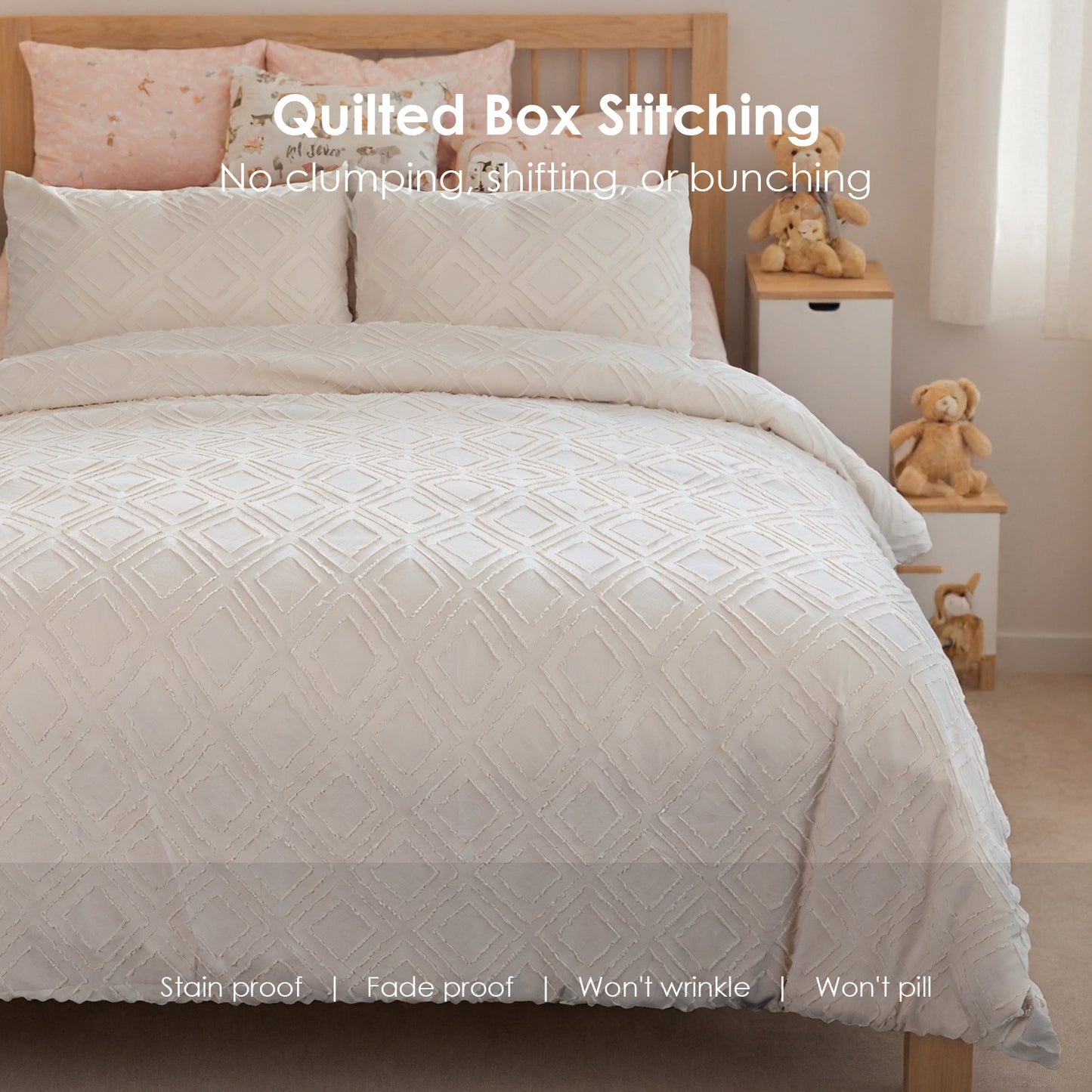 Bohemian Style Quilt Cover Set Tufted Cut Flower Machine Washable Without Shrinkage