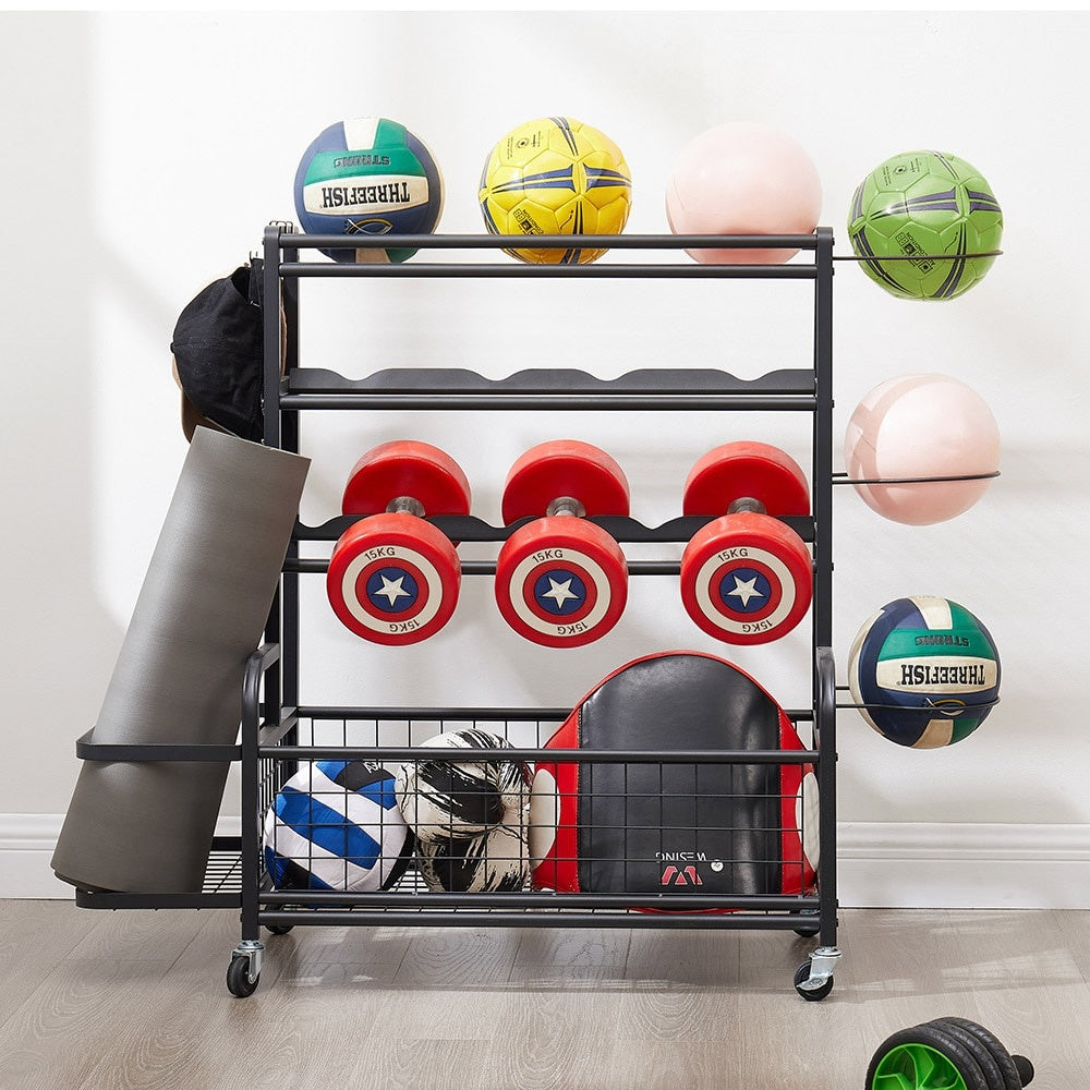 4 Tier Metal Storage Rack With Rolling Wheels Yoga Mat Organizer, Larger Ball Storage Rack - LaTezza Online Shop