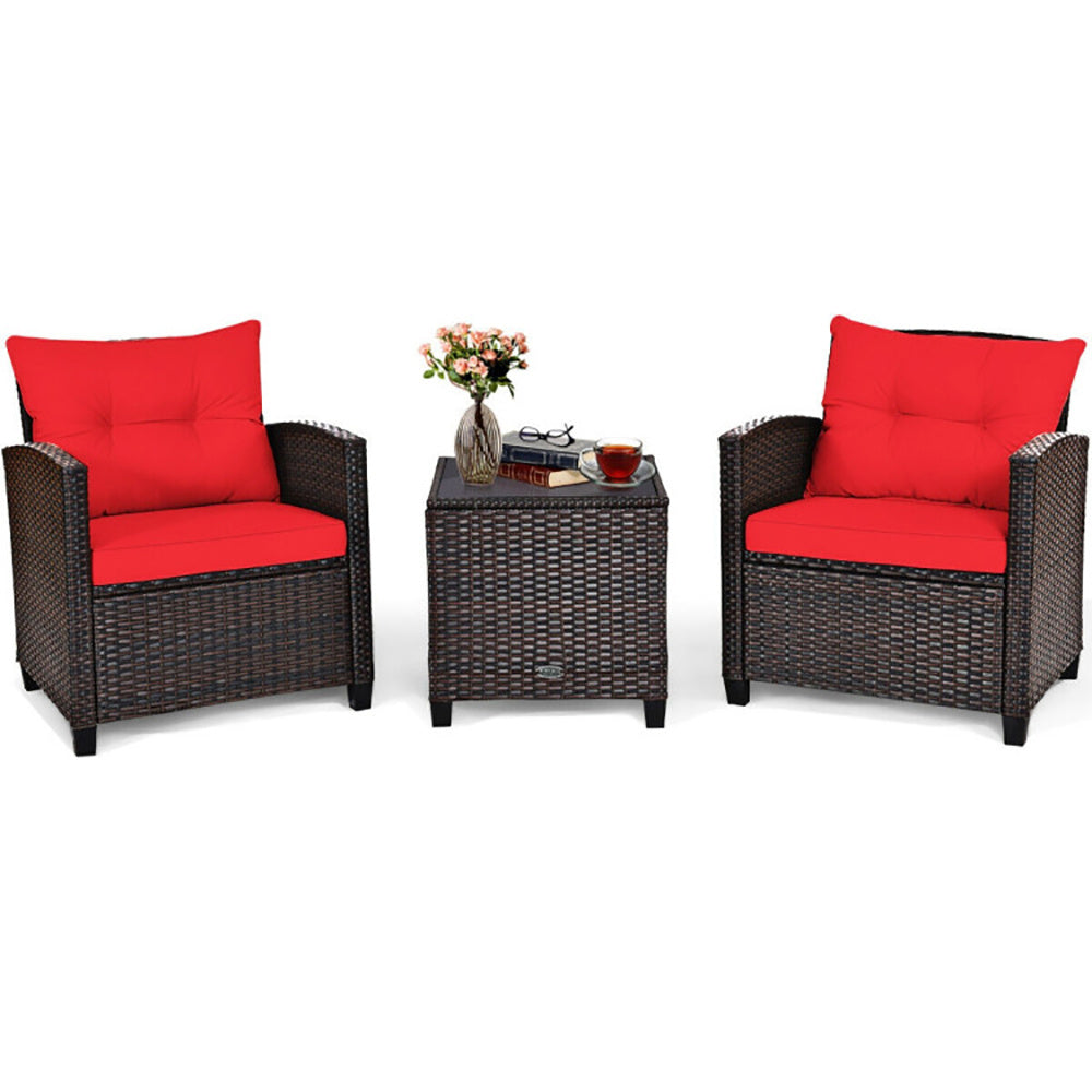 3 Pieces Rattan Patio Furniture Set With Washable Cushion - LaTezza Online Shop