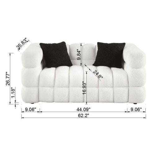 62.2length ,35.83 Deepth ,human Body Structure For USA People, Marshmallow Sofa,boucle Sofa ,White Color, 2 Seater - LaTezza Online Shop